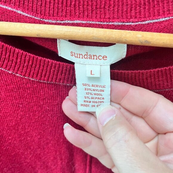 Sundance Womens Red Sweater With Gray Elbow Patches Size‎ L Acrylic Wool Alpaca - Picture 5 of 5